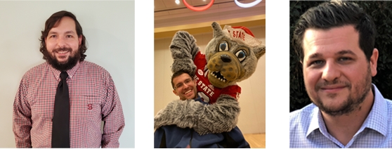 photos of Taylor Lundy, Kevin Ficker (pictured with Mr Wuf), and Eric Poirier